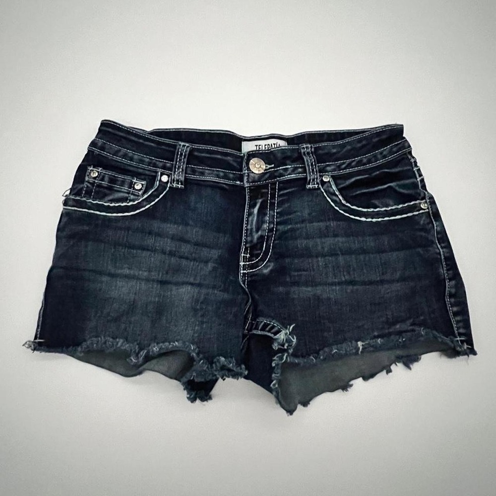 Y2K LOW RISE 90S DARK WASH SHORTS W/ RHINESTONES SZ 11